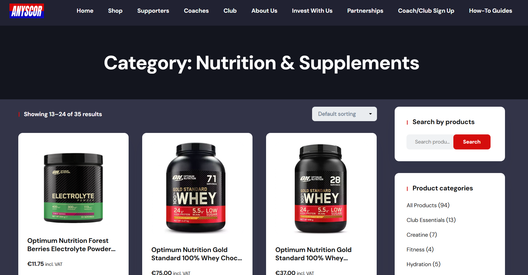 Anyscor Web Shop Now Live selling sport supplements and sports equipment